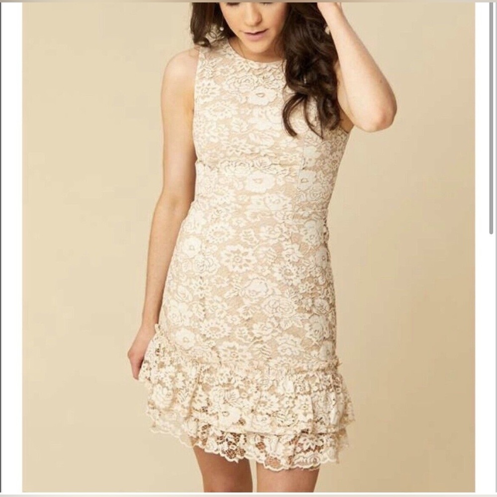 Altar’d State Ivory Lace Ruffle Hem Dress – Size Small